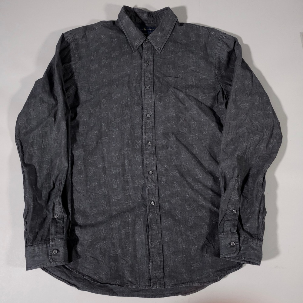 Ralph Lauren Button Down Shirt Mens XXL Grey Slim Fit Paisley Cotton Long Sleeve